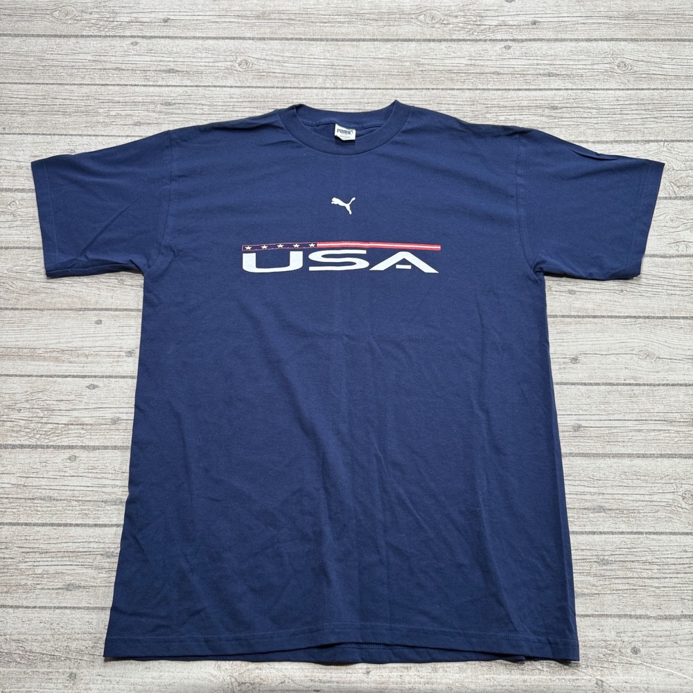 Puma T-Shirt Men's Large Navy Blue USA Flag Graphic Short Sleeve Crewneck Canada